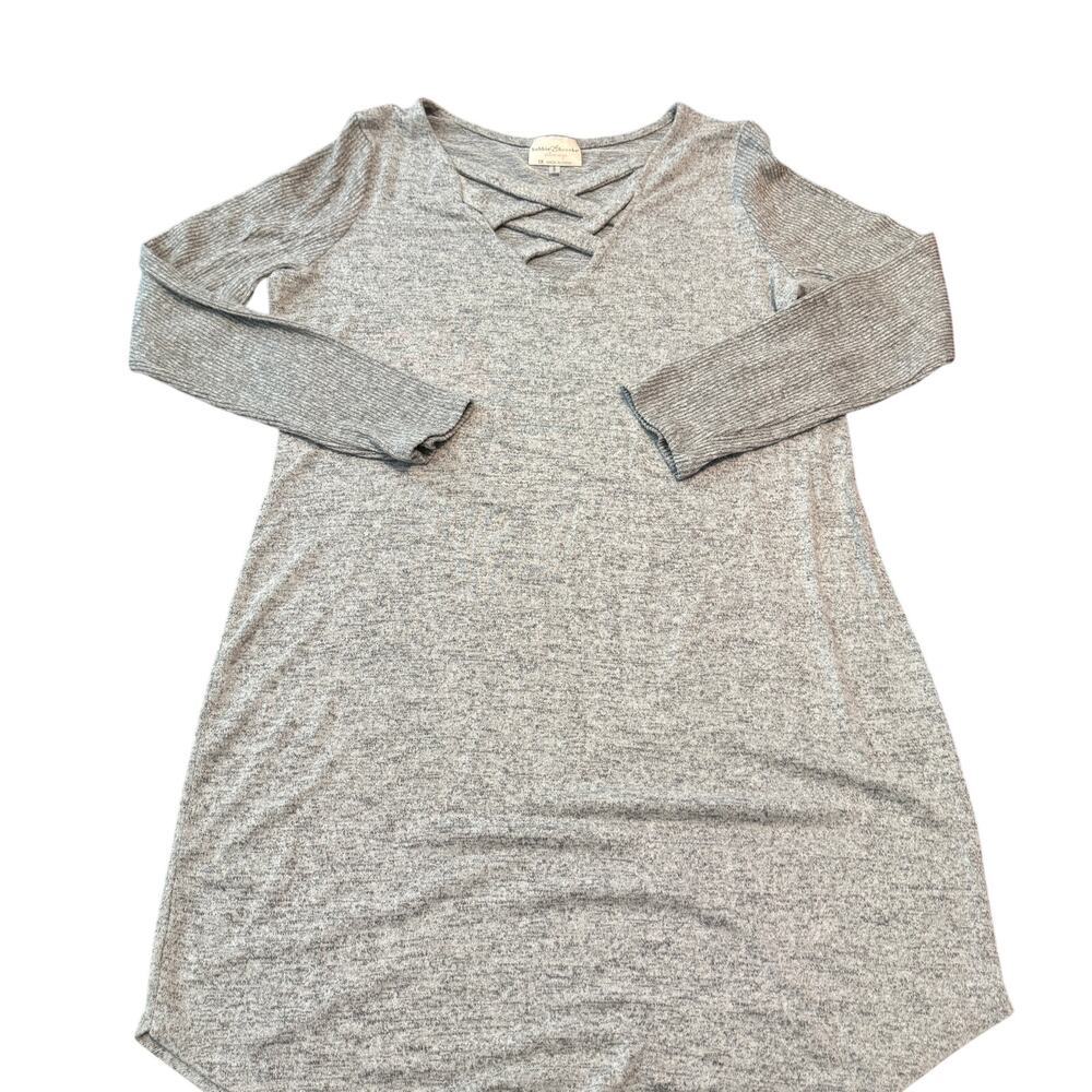 Bobbie Brooks Long Sleeve Dress Plus Size 1X Grey Criss Cross Neck Stretchy